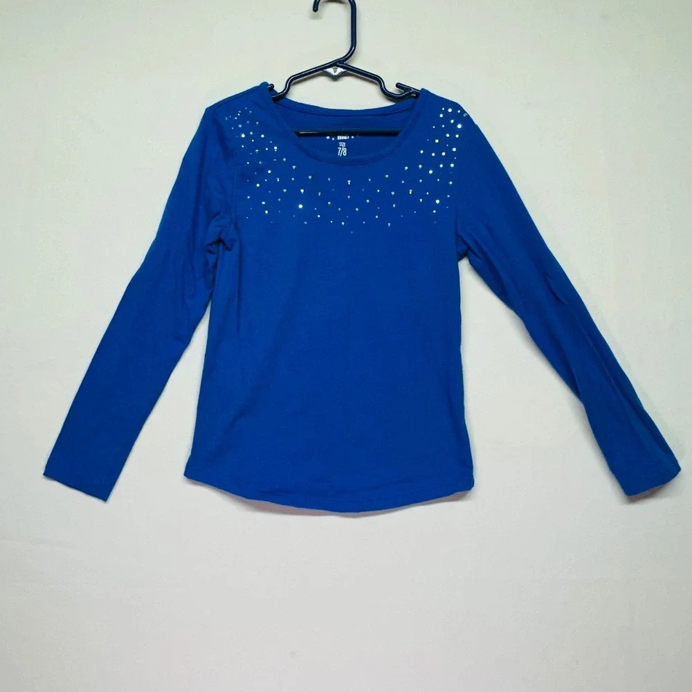 Extremely Me Royal Blue with Silver Metallic Flair Long Sleeve T-shirt Girls 6/7